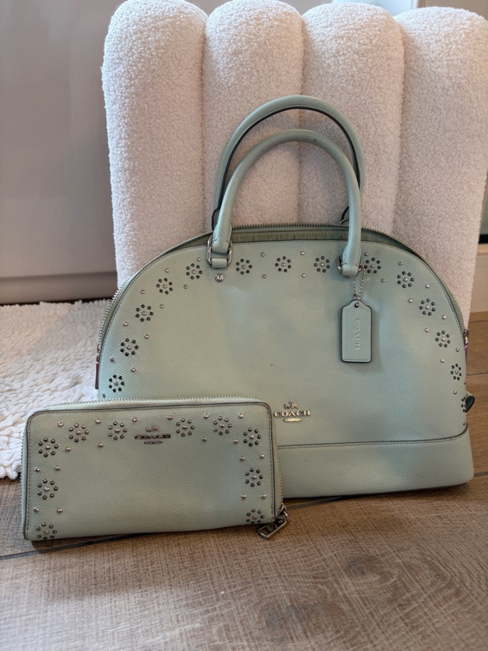Coach Mint Green Dome Satchel with Matching Wallet